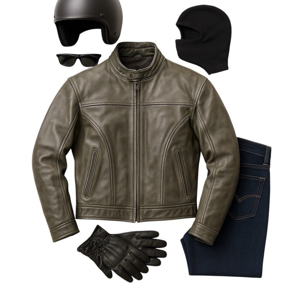 FirstGear Hein Gericke Vintage Cafe Racer Leather Motorcycle Jacket Men XL Green